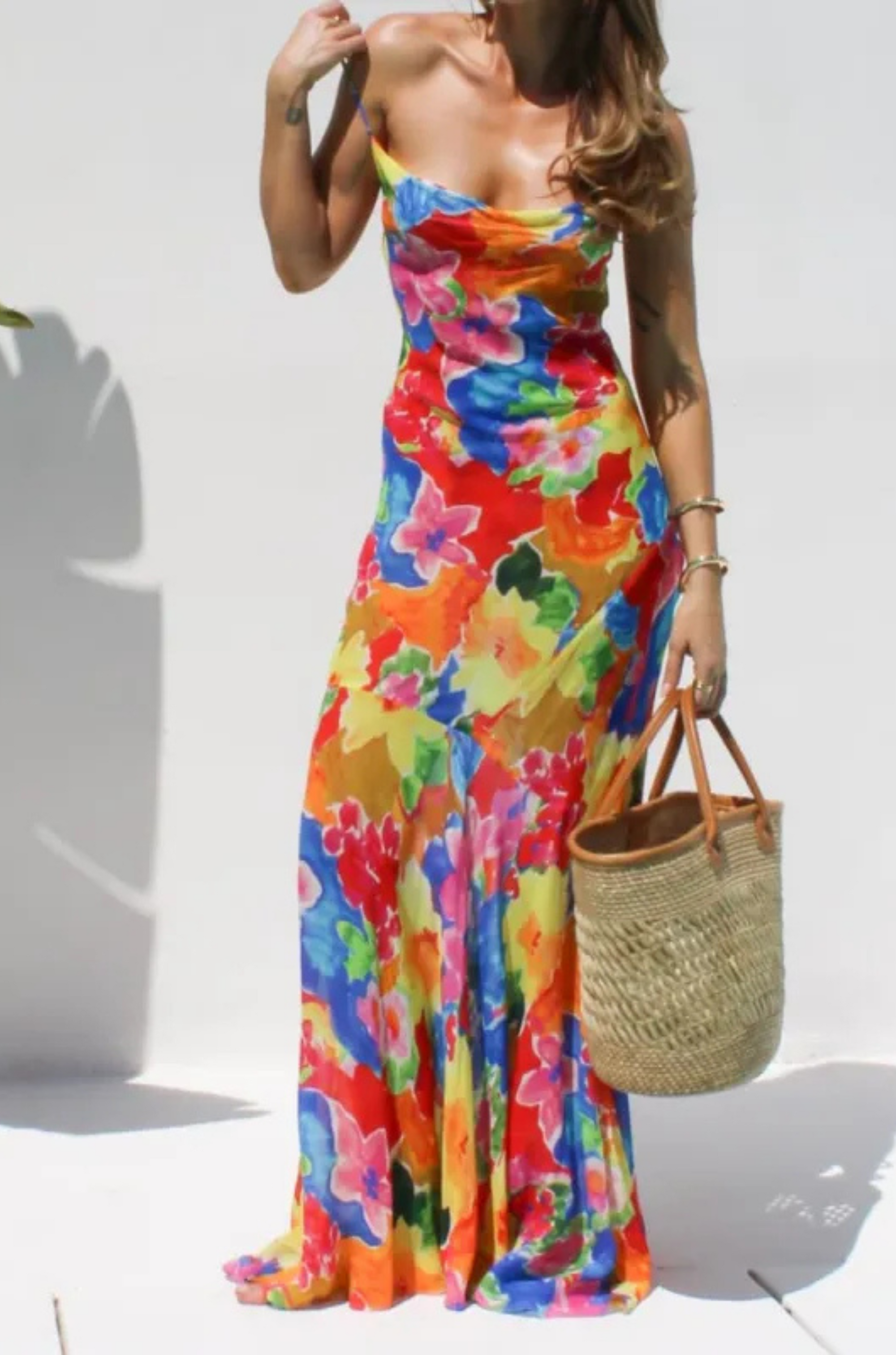 Floral maxi dress
Cowl neck
Bias cut
Adjustable shoulder straps
Mermaid hem
resort wear maxi dress
beach vacation outfit inspo