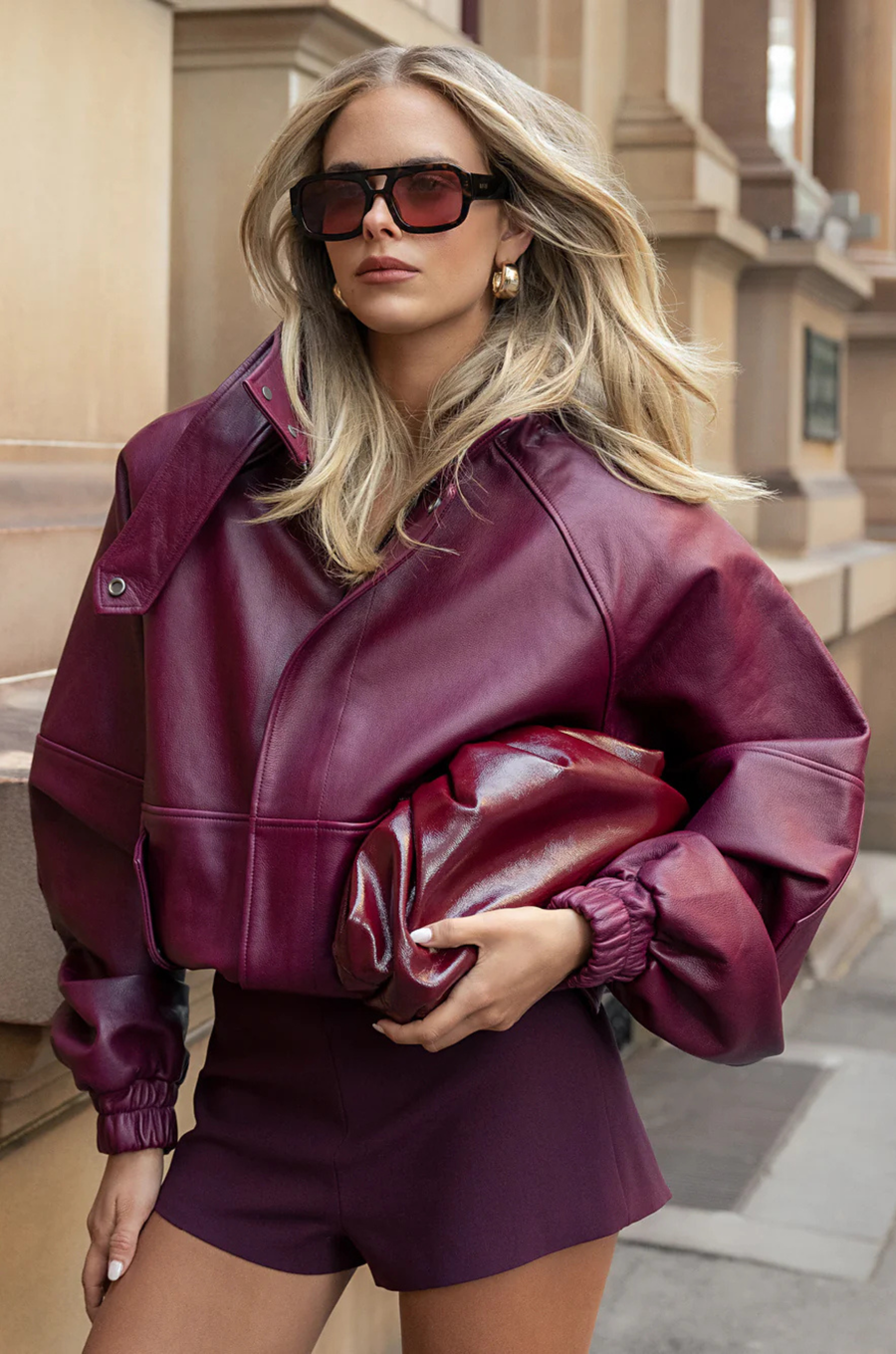 crinkly maroon burgundy clutch bag by billini