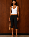 black Fold over waist capri pant
Unlined