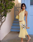 yellow Gingham printed midi skirt
Cinched sides
Side zipper closure
Lined
spring outfit