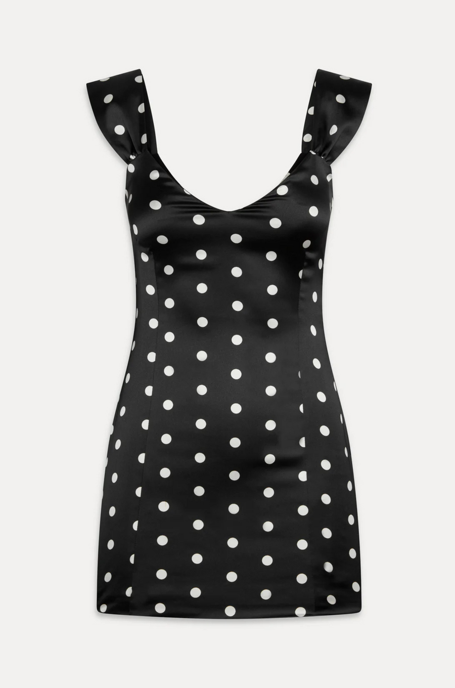 black and white Polka dot mini dress
Medium-weight dress fabrication with subtle shine
Sweetheart neckline
Princess seams on front and back for shaping
Side seam zipper