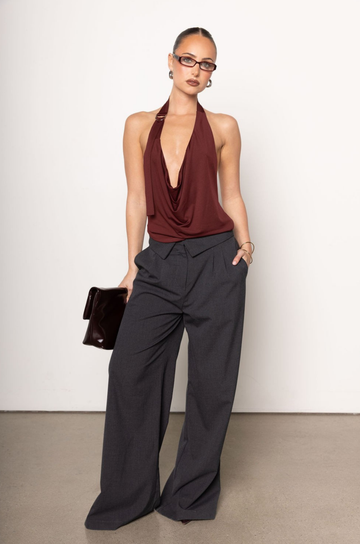 Halter top
Adjustable neck and back straps
Cowl neckine
Open back
Lined
red burgundy cowl neck halter top
going out top
holiday top
holiday outfit