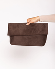 Brown suede clutch bag