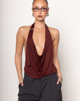 Halter top
Adjustable neck and back straps
Cowl neckine
Open back
Lined
red burgundy cowl neck halter top
going out top
holiday top
holiday outfit