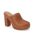 Vegan faux leather platform mule heel
Block heel and contrast stitching
Padded insole
Slip-on style
4.5" heel
1.25" platform
Faux leather
Manmade outsole
brown platform mule heel