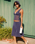 blue and white Mesh polka dot midi skirt
Scalloped elastic waistband
Ruffle trim
Lined
spring outfit