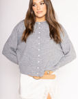 grey Fuzzy knit cardigan
Crewneck
Front button down closures
Long sleeves
Unlined