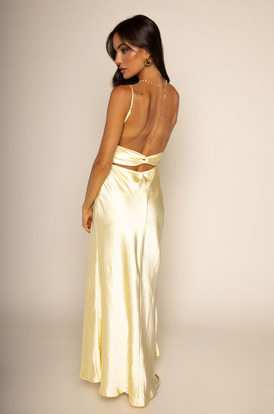 Satin yellow maxi dress
Ruched bust
Adjustable spagehtti straps
Back twist strap
Side zipper closure
Unlined
yellow satin wedding guest dress
yellow satin bridesmaids dress