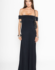 black Off the shoulder maxi dress
Open droop back
Lined
Black wedding guest dress
black formal wedding guest dress