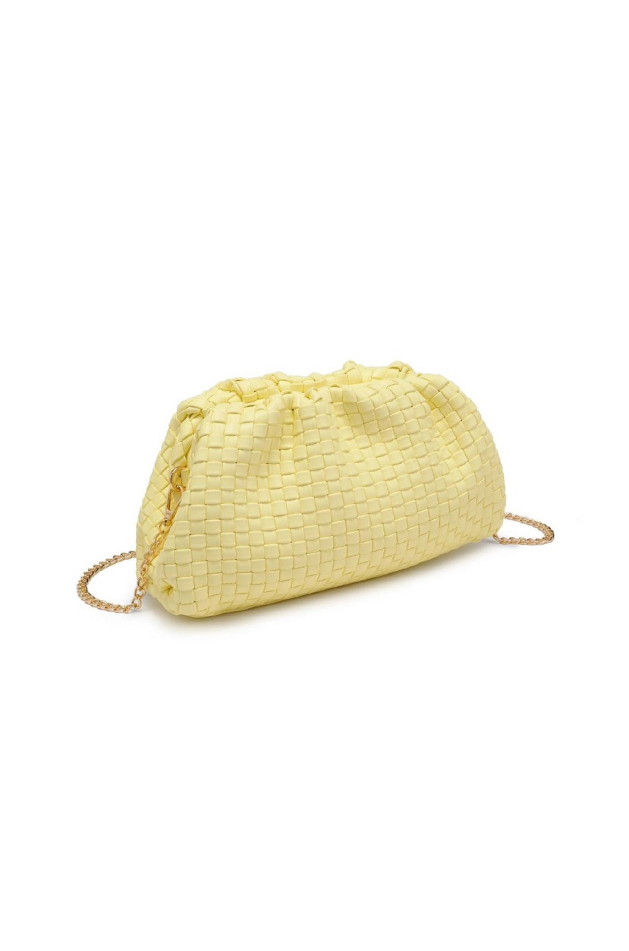 butter yellow woven clutch bag
summer bag
spring bag
gold chain strap