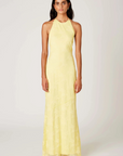 Halter neck lace maxi dress
Open back with adjustable tie closures
Adjustable neck tie
Subtle flared hem
Lace detailing throughout
Lined
yellow lace dress
butter yellow wedding guest dress
summer wedding guest dress