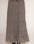 black and white Gingham printed tiered maxi skirt
Elasticated waistband with mini bow detail
Subtle gathered seams for added texture
Lined
spring maxi skirt