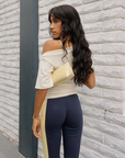 Draped short sleeve top
Unlined
Length: 24"
Lyocell/Spandex
cream off the shoulder top
going out top
spring outfit