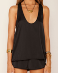 black Satin tank top
Piping trim detail
Raceback
U neckline
Unlined