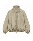 beige Oversized jacket features a slouchy silhouette, a lightweight cotton-blend fabrication, and a timeless funnel-neck collar for added dimension
Raglan sleeves
Front zipper closure
Side slit pockets