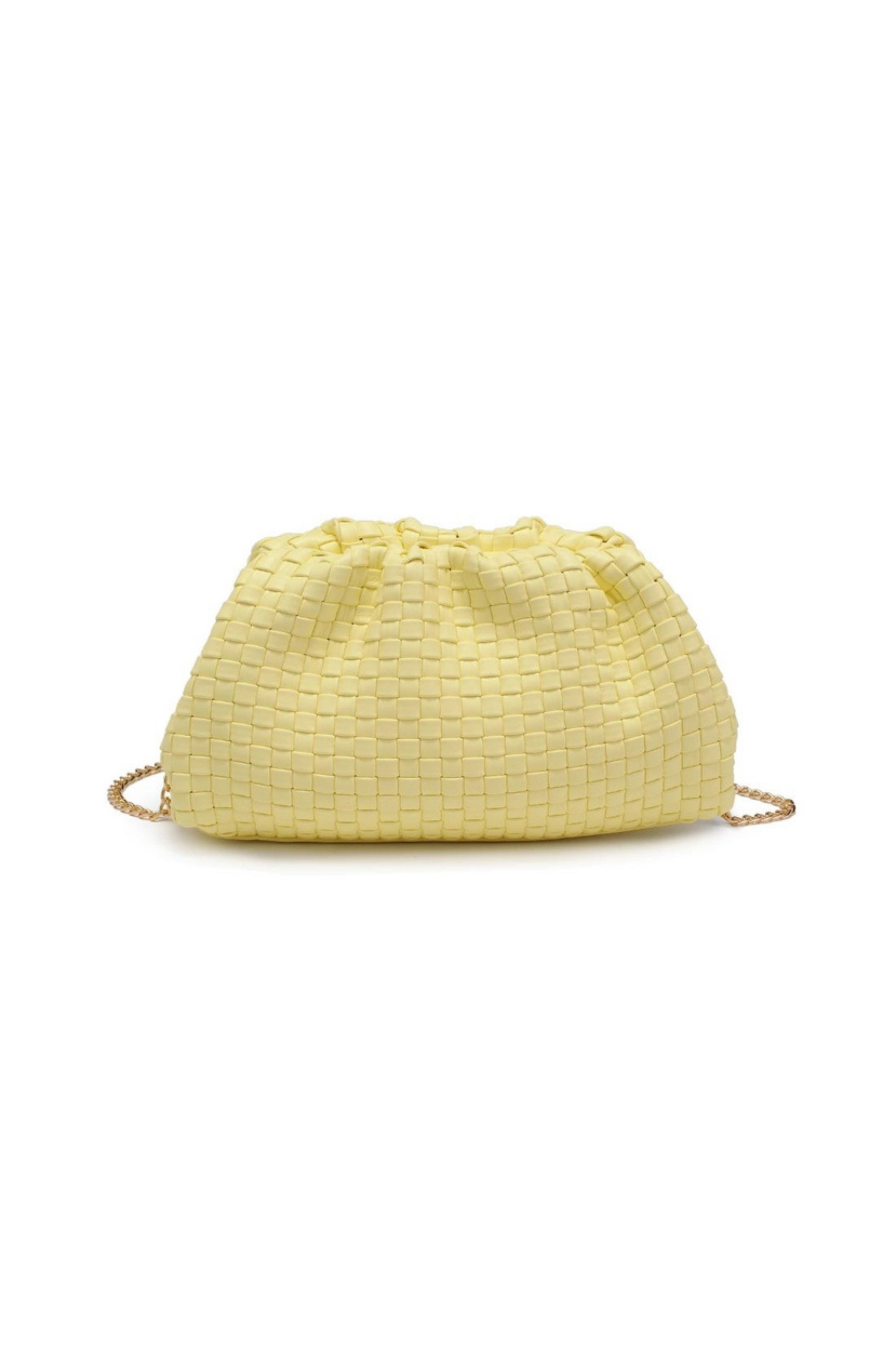 butter yellow woven clutch bag
summer bag
spring bag
gold chain strap