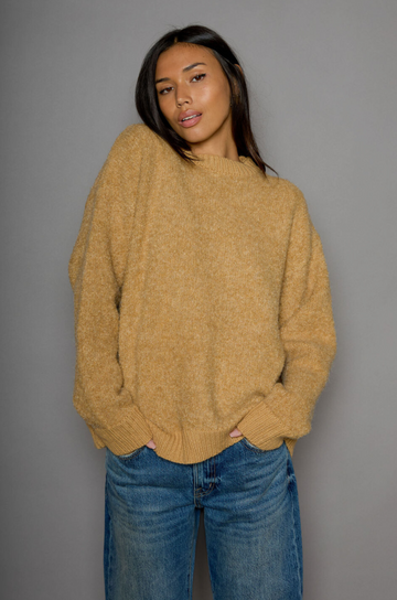 Fuzzy boucle knit sweater. Crewneck. Unlined. tan sweater. everyday sweater. fall sweater. winter sweater. carmel sweater