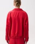 red Funnel neck jacket
Front button down closure
Draped fit
Length: 27"
Cotton