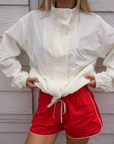 red Track shorts
Elastic adjustable drawstring
Contrast trim
Unlined
4th of july outfit