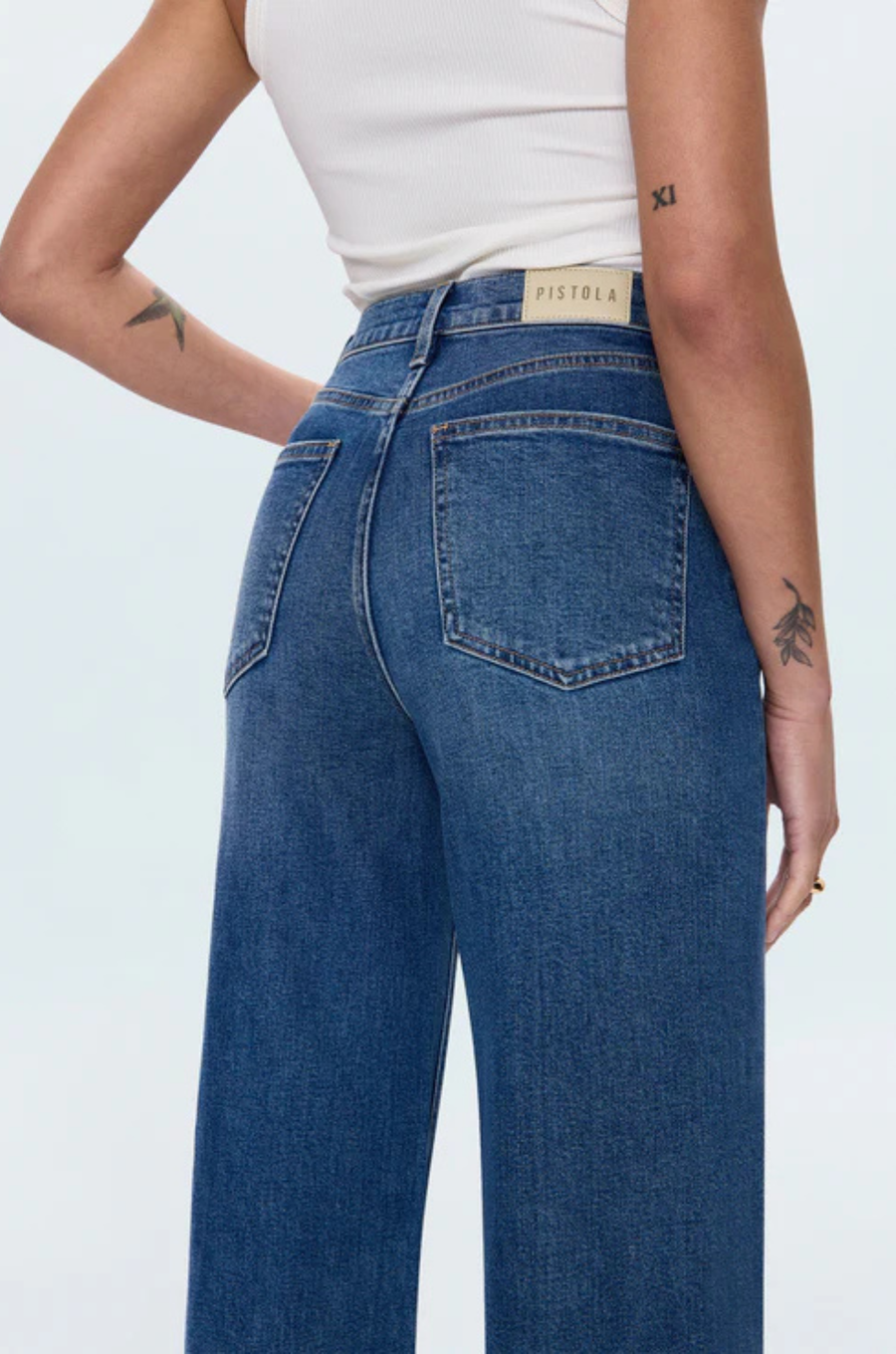 Relaxed, ultra wide leg silhouette
High rise waist
Comfort stretch denim
Waist: 26" / Rise: 12" / Length: 33"
Cotton/Spandex
medium wash blue denim jeans