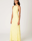 Halter neck lace maxi dress
Open back with adjustable tie closures
Adjustable neck tie
Subtle flared hem
Lace detailing throughout
Lined
yellow lace dress
butter yellow wedding guest dress
summer wedding guest dress