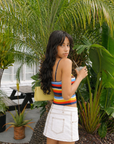 Striped knit tank top
Adjustable strap
Unlined