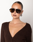 Large frame sunglasses
Tort frame
Brown lens
Synthetic