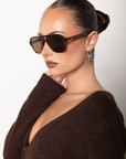 Large frame sunglasses
Tort frame
Brown lens
Synthetic