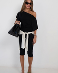 black Draped short sleeve top
Unlined
going out top