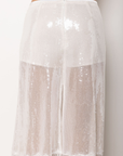 Sequin midi skirt
Lace trim
Back zipper closure
Inner shorts lining
Partially lined/Sheer
white sequin midi skirt
holiday outfit