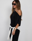 black Draped short sleeve top
Unlined
going out top