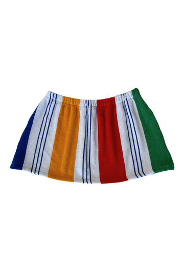 Colorful striped skirt
yellow green and blue Striped printed towel skirt
Elastic waistband
Unlined
Up-cycled
Each towel is up-cycled - there may be imperfections
retro towel skirt