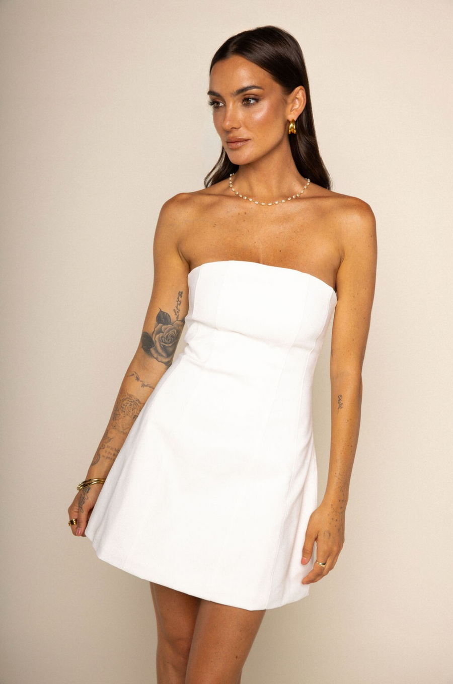 Strapless mini dress
A line
Back zipper closure