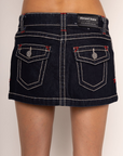 Low-rise denim mini skirt
Comfort stretch denim
Fits true to size
Dark rinse wash
Length: 11.5"
Cotton/Polyester/Elastane