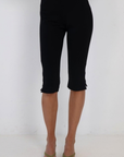 black Capri pant
Elastic waistband
Side zipper slit
Unlined