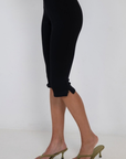 black Capri pant
Elastic waistband
Side zipper slit
Unlined