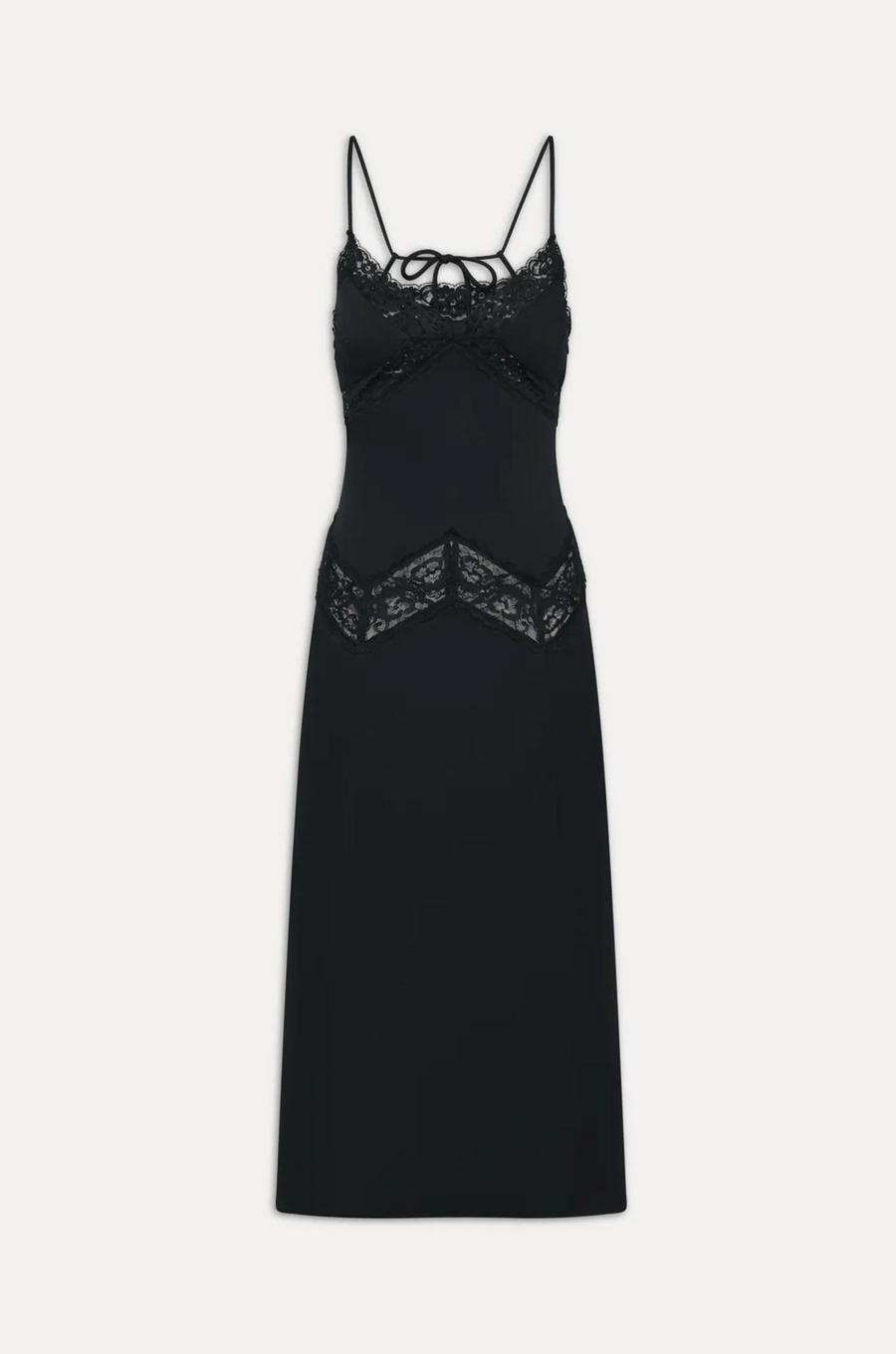 Designed with see-through lace that traces the neckline and hips
Shine satin fabrication
Sheer lace accents
Fitted cups
Adjustable shoulder straps that tie in the back
Hidden zipper closure
No bra recommended; pair with nude underwear
Polyester