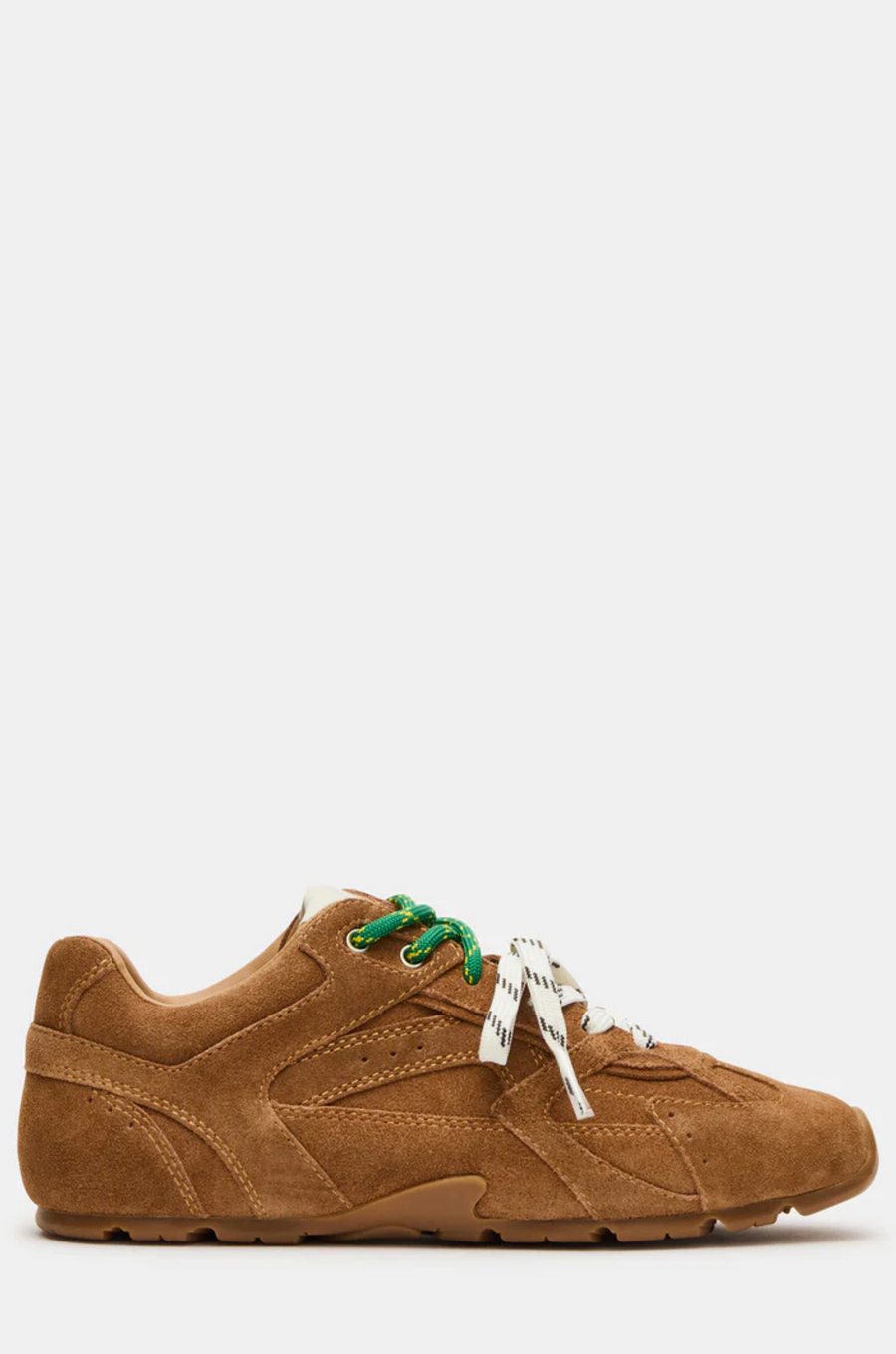 Low-top lace-up sneaker
Suede upper material
This style will come with both colored stripe laces camel brown suede steve madden sneakers
brown fall sneaker shoes 