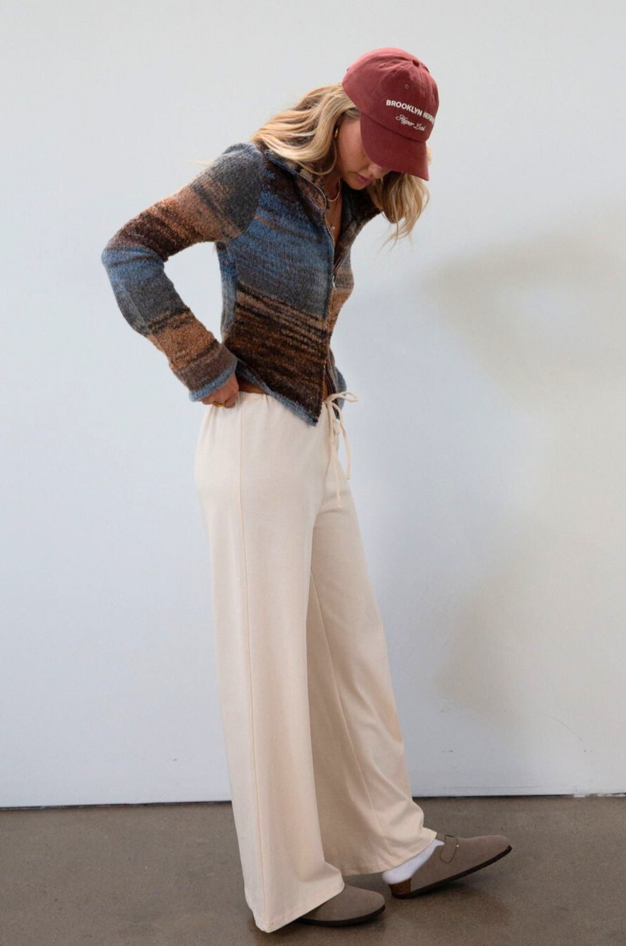 Knit wide leg pants. Drawstring waist. Unlined. cream pants. cute casual pants. fall outfit. fall pants