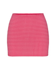 Red Gingham printed bikini mini skirt
Elastic waistband
Lined
Length: 14"
Nylon/Polyester/Spandex
