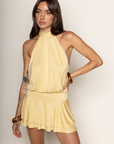 yellow Halter mini dress
Adjustable neck tie
Flowy skirt
Low back
Lined
summer mini dress
semi formal halter mini dress
butter yellow mini dress