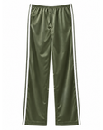 olive green Silk track pant
Elastic waistband
Side stripe
fall transition outfit