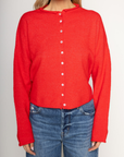 Fuzzy knit cardigan
Crewneck
Front button down closures
Long sleeves
Unlined
red cardigan
fall cardigan
fall outfit