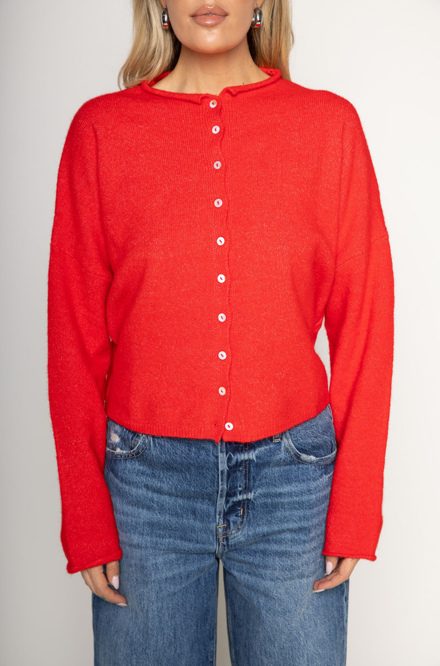 Fuzzy knit cardigan
Crewneck
Front button down closures
Long sleeves
Unlined
red cardigan
fall cardigan
fall outfit