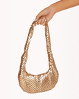 gold metallic shoulder bag