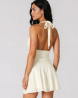 Halter mini dress
Straight neckline
Adjustable neck tie
Lined
Length: 35"
Polyester
white mini dress
graduation dress
bridal mini dress