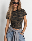 green Camo t-shirt top
Contrast crew neckline
Short sleeve
Unlined