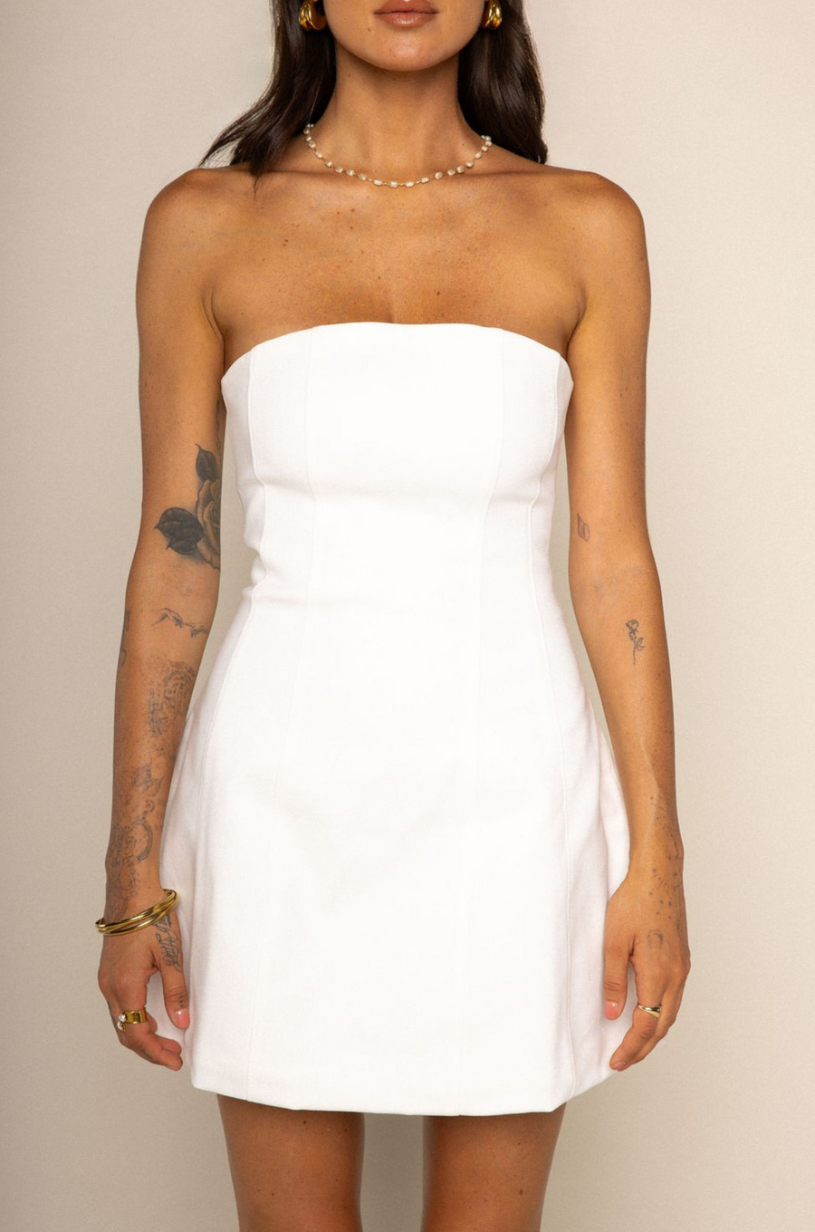 Strapless mini dress
A line
Back zipper closure