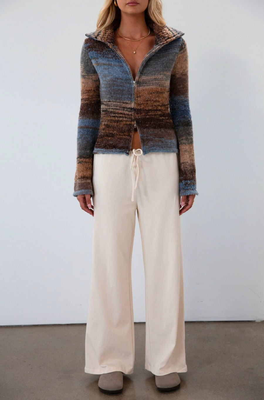 Knit wide leg pants. Drawstring waist. Unlined. cream pants. cute casual pants. fall outfit. fall pants