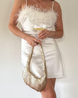 gold metallic shoulder bag